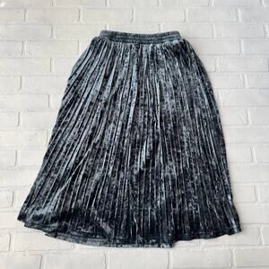 Goldie Grey Blue Crushed Velvet Pleated Pull On Midi Skirt -sz S